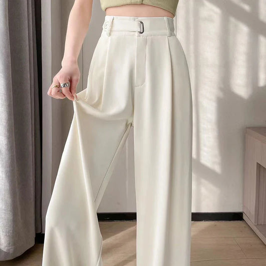 Women High Waist Trouser Office Ladies Fashion Loose Grey Suit Pants