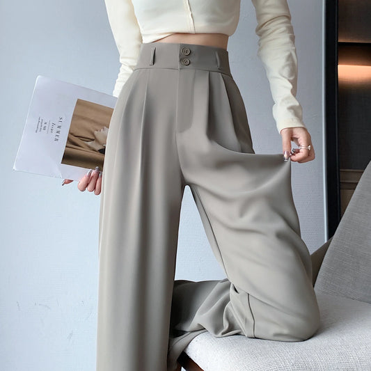 High Waisted Pants For Women 2024 New Fashion Button Up Wide Leg Office Ladies Pants