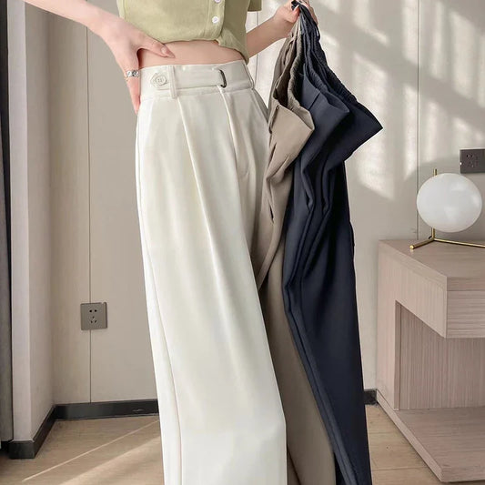 Women High Waist Trouser Office Ladies Fashion Loose Grey Suit Pants