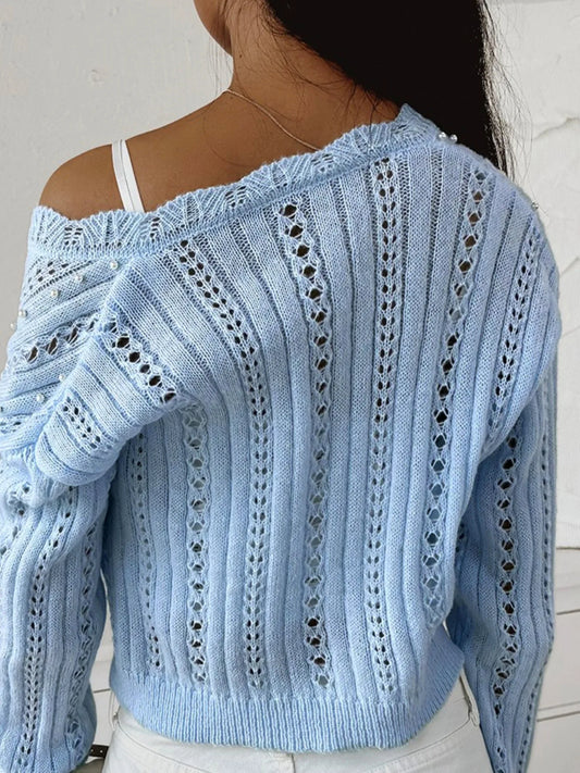 Pearl Decorated Stretch Knitted Sweater