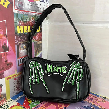 Y2K Gothic Women Letter Skull Hip-Hop Shoulder Bag Street Trendy Tote Bag