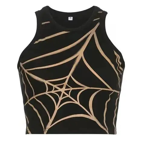 Spider Web Gothic Graphic Crop Top