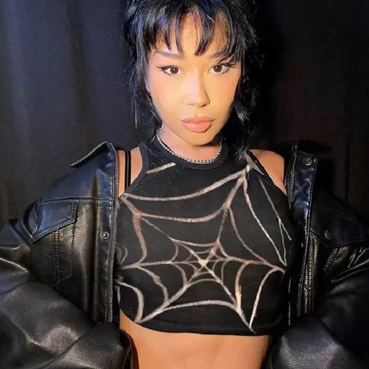 Spider Web Gothic Graphic Crop Top