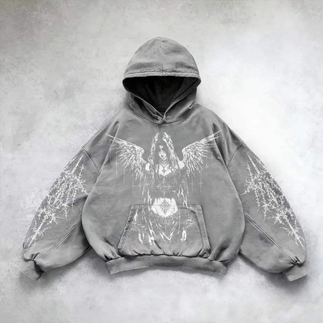 Dark Skull Oversized Zipper Hoodie whit2 / S