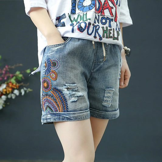 Denim Shorts Women 2024 New Kawaii Cute Printed Jeans Femme Summer Shorts