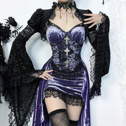 French Fashion Purple Slim Sling Trailing Gothic Dark High Waist Irregular Fairy Grunge Dress