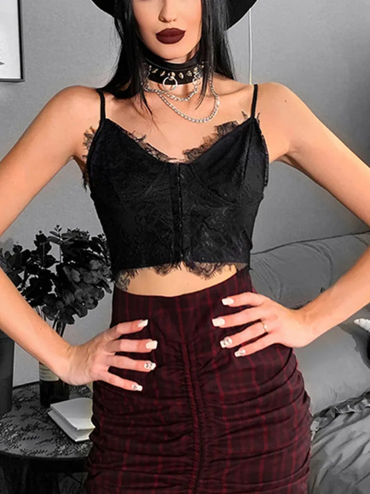 Mysterious Dark Lace V-neck Top