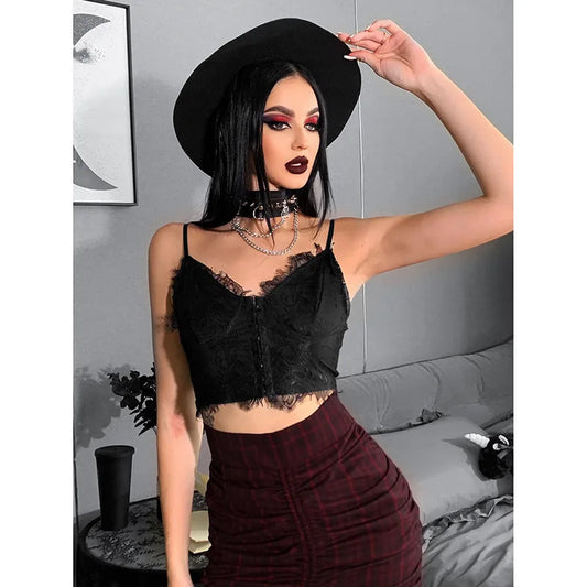 Mysterious Dark Lace V-neck Top