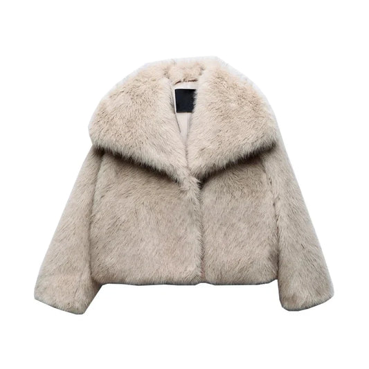 Faux Cropped Jacket Autumn Winter New Lapel Long Sleeve Thick Warm Coat