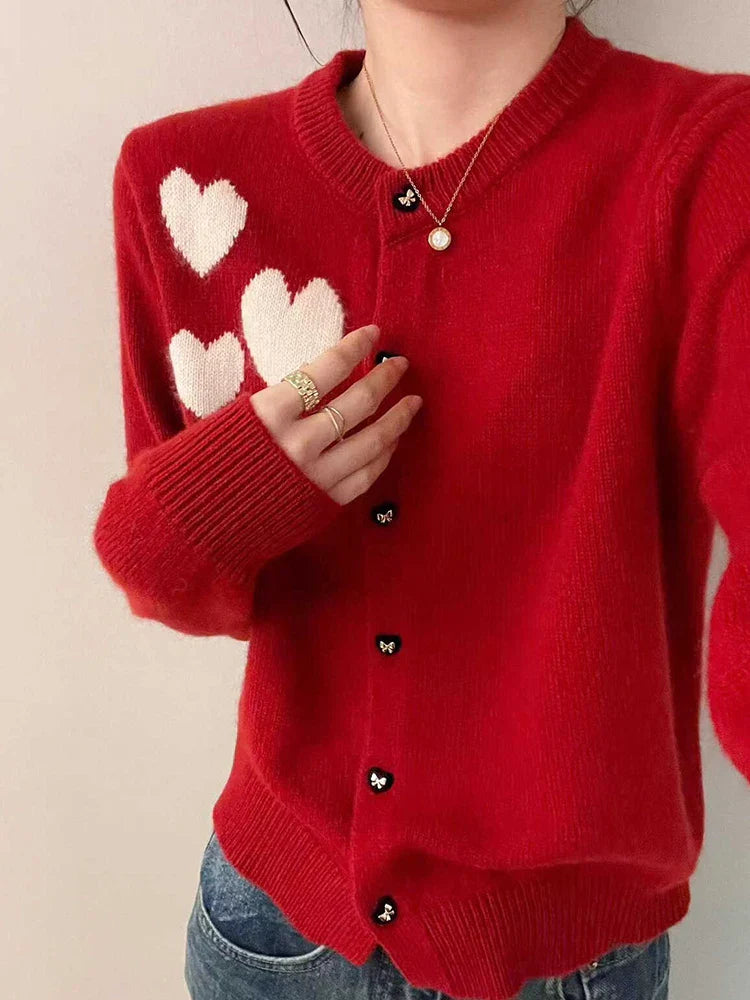 Love Print Vintage Sweet Cardigan Red / One Size Cardigan-241208