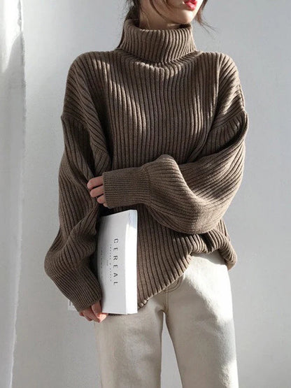 FashionSierra - Korean Simple Lazy Wind Loose Long Sleeve Office Lady Knitted Pullovers Vintage Autumn Sweater