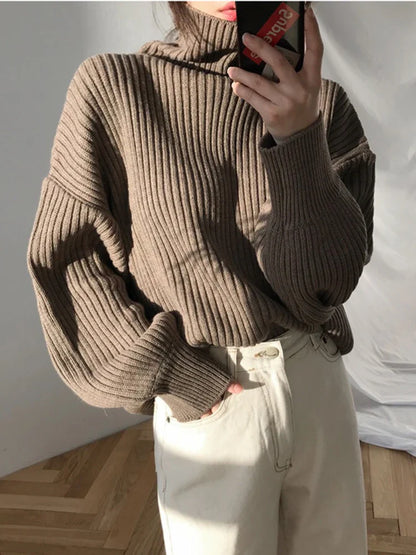 FashionSierra - Korean Simple Lazy Wind Loose Long Sleeve Office Lady Knitted Pullovers Vintage Autumn Sweater