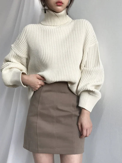 FashionSierra - Korean Simple Lazy Wind Loose Long Sleeve Office Lady Knitted Pullovers Vintage Autumn Sweater