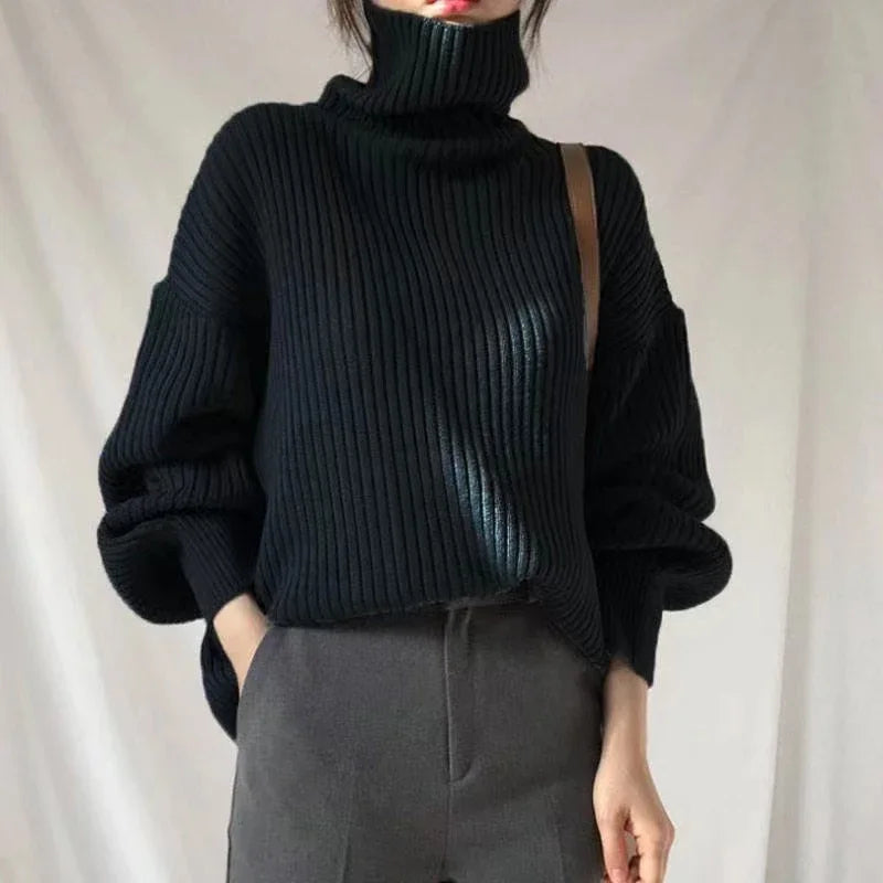 FashionSierra - Korean Simple Lazy Wind Loose Long Sleeve Office Lady Knitted Pullovers Vintage Autumn Sweater