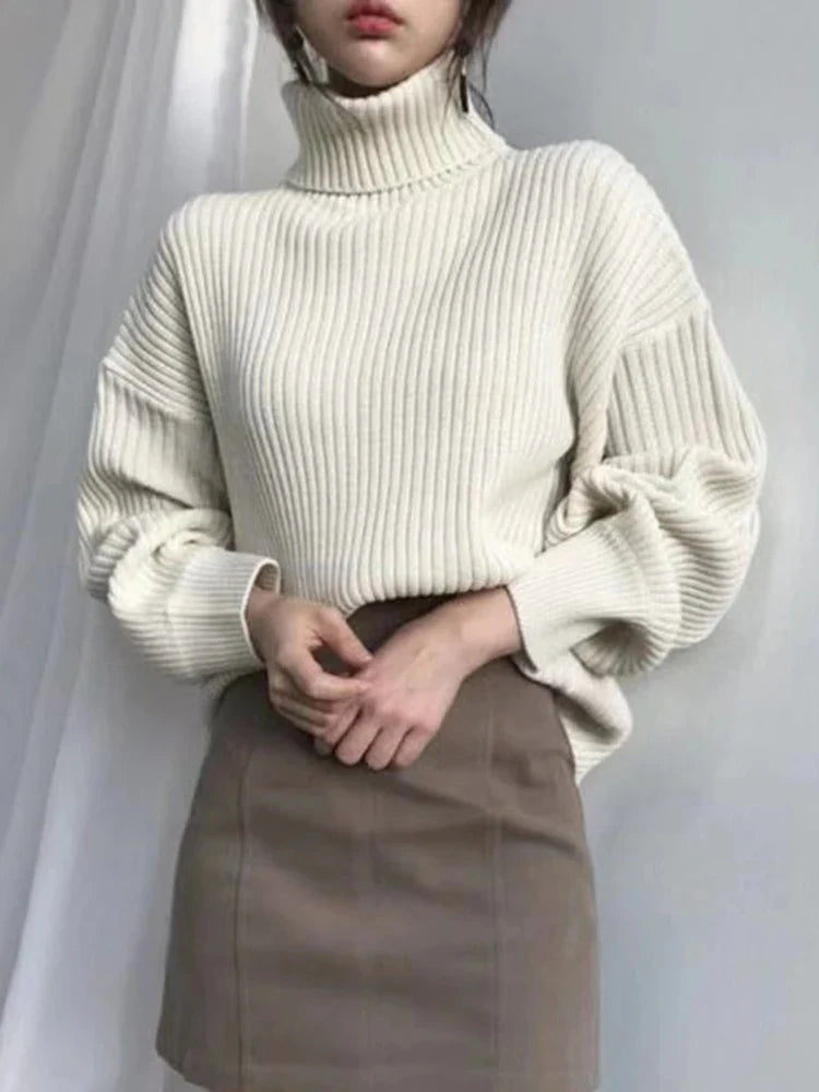 FashionSierra - Korean Simple Lazy Wind Loose Long Sleeve Office Lady Knitted Pullovers Vintage Autumn Sweater