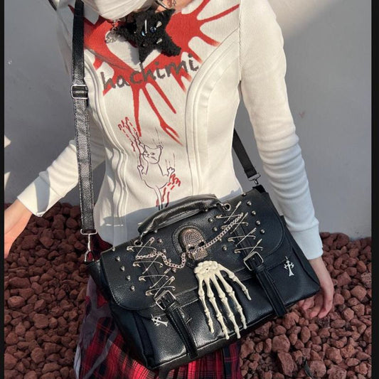 Gothic Lolita Harajuku Punk One Shoulder Y2K Rivet Chain Skull Bag