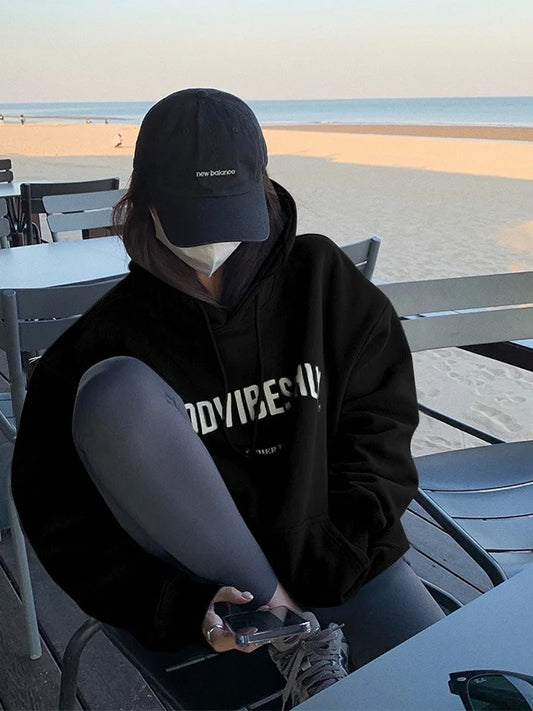 Letter Print Loose Fit Hoodie