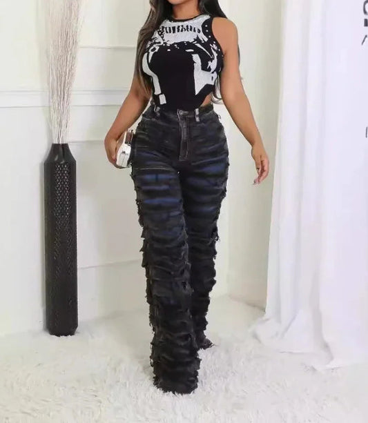 Striped Medieval High Waist Zipper Pant