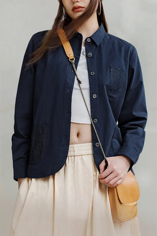 Navy Long Sleeve Casual Jacket