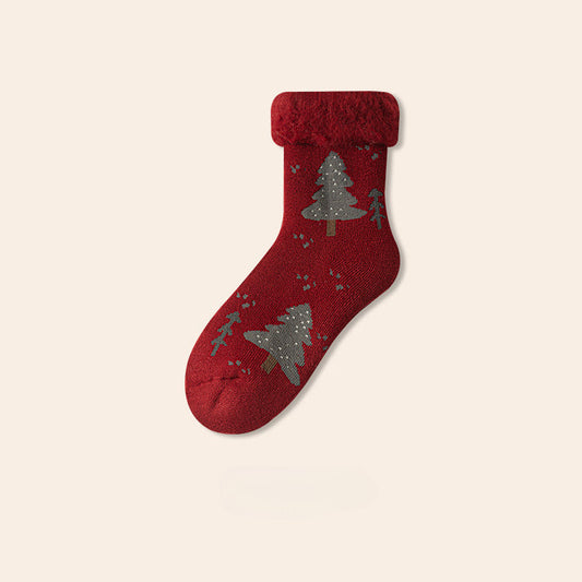 Plush Extra Thick Terry Red Mid Length Christmas Socks