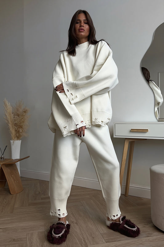 Distressed Knit Sweater Jogger Pants Set