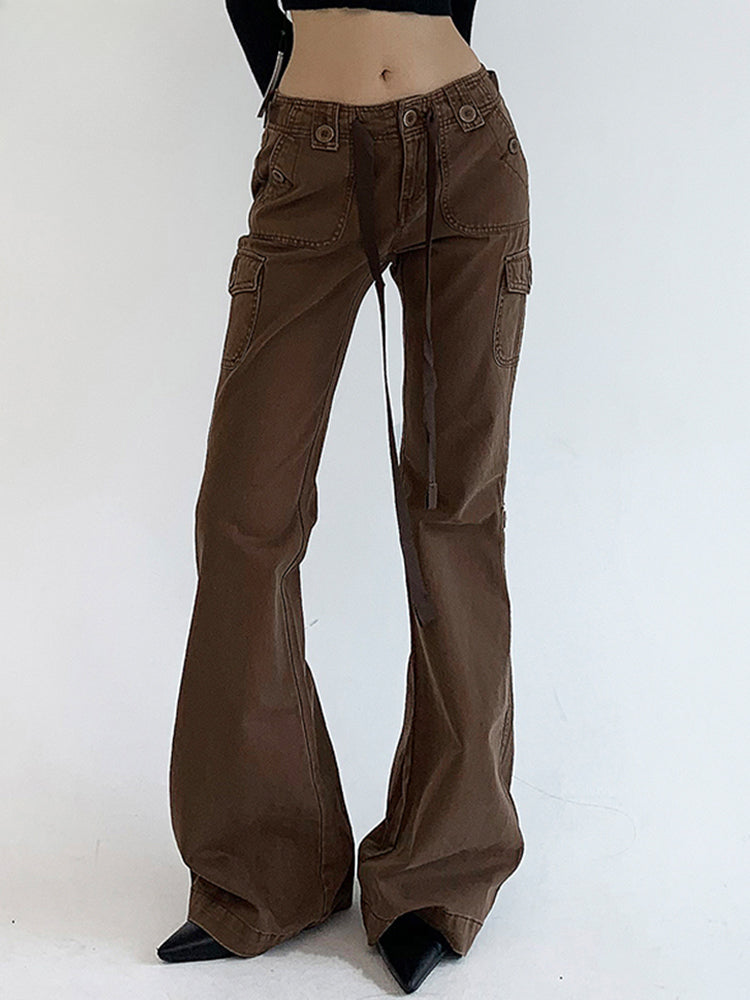 Weekeep Brown Low Rise Slim Flared Bottom