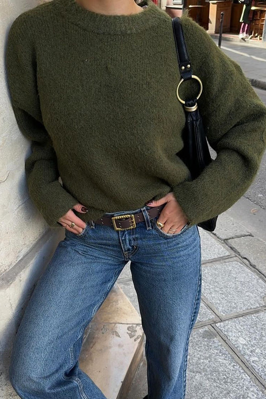 Plain Ribbed Long Sleeve Sweater