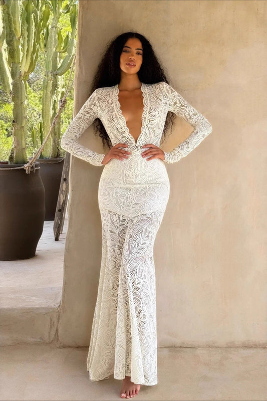 Sexy Lace Cutout Bodycon Maxi Dress
