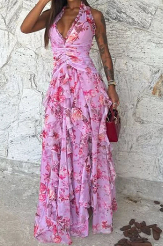 Sleeveless Hollow Maxi Floral Dress