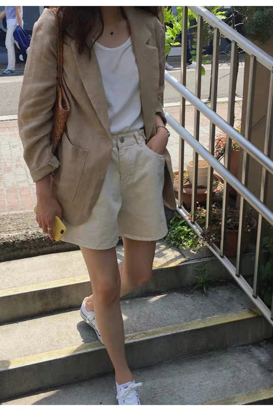 Retro Khaki Linen Blazer