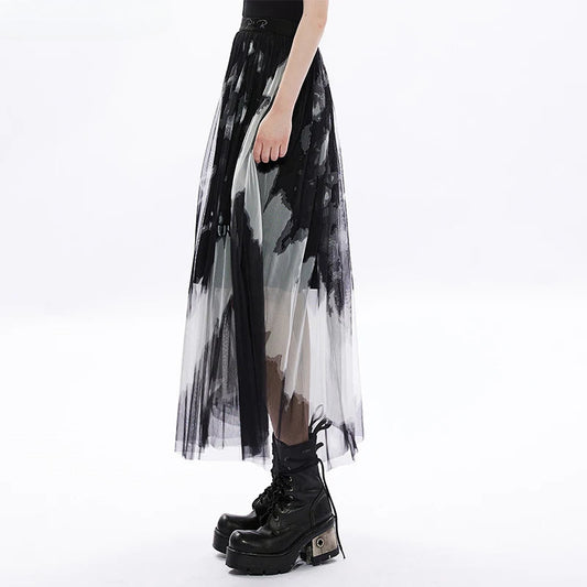 Women's Daily Tie Dyed Gauze Letter Embroidery Logo Rivet At Waist Fashion Girl Mid-length Skirt