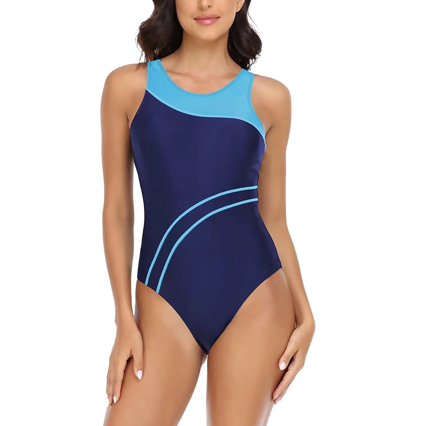 FashionSierra - 2024 Women Patchwork Sports O Neck Basic Swimsuits