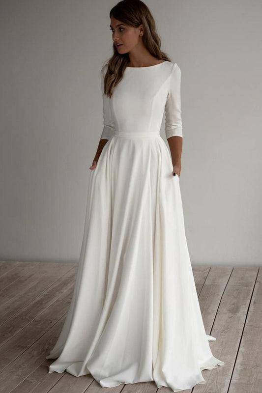 Three Quarter Sleeve Pocket Formal Dress
