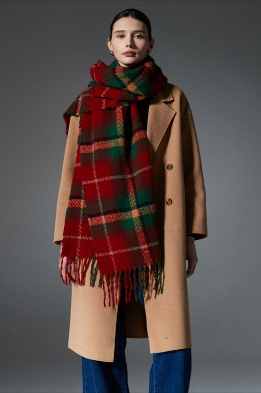 Plaid Fringe Christmas Scarf