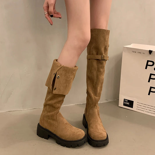 boots women's Brand New Female Platform Thigh High Boots Slim Chunky Heels Over The Knee Boots Women Party Shoes Woman