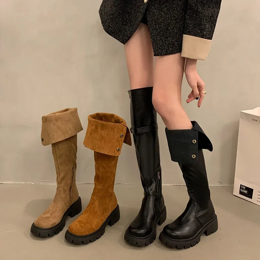 boots women's Brand New Female Platform Thigh High Boots Slim Chunky Heels Over The Knee Boots Women Party Shoes Woman