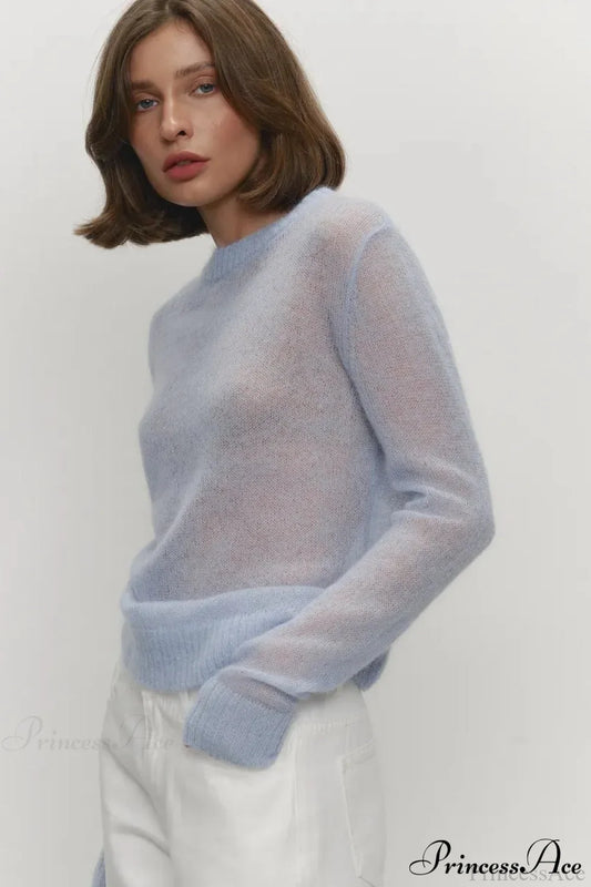 Candy Pastels Sheer Crew Neck Lightweight Knit Top