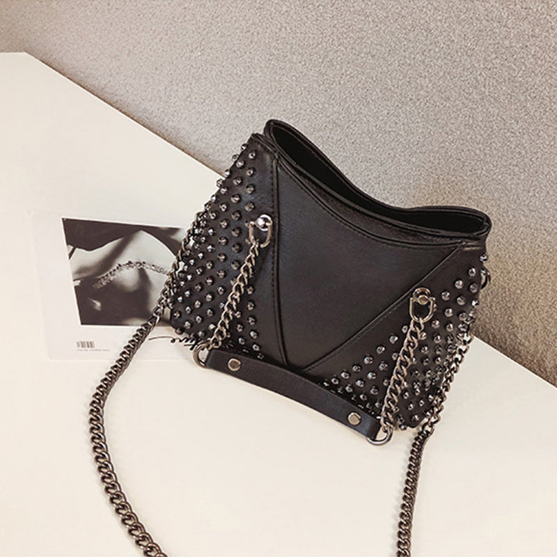 Studded Leather Punk Rock Rivet Chain Wallet Purse Crossbody Bag