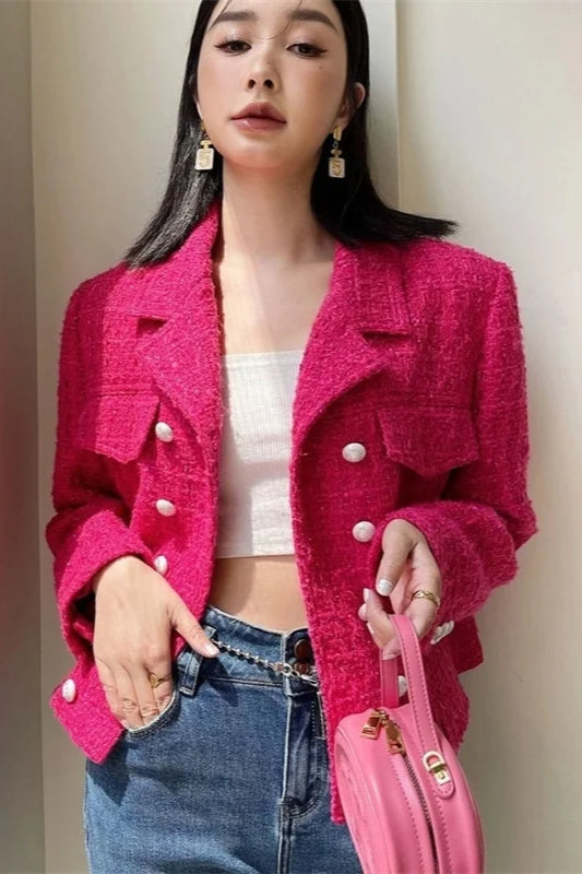 Tweed Double-Breasted Slim Blazer