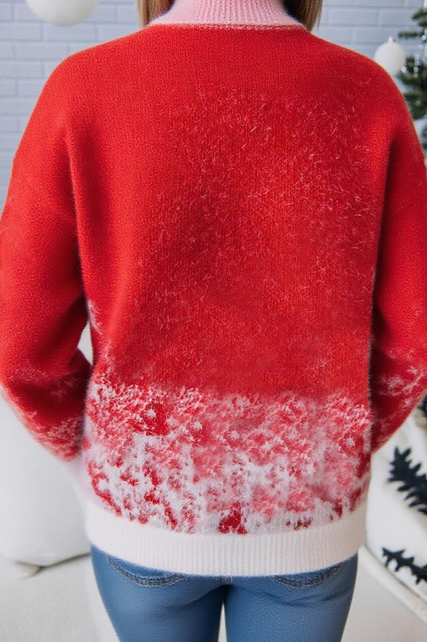 Christmas Red Snowflake Pattern Turtleneck Loose Sweater