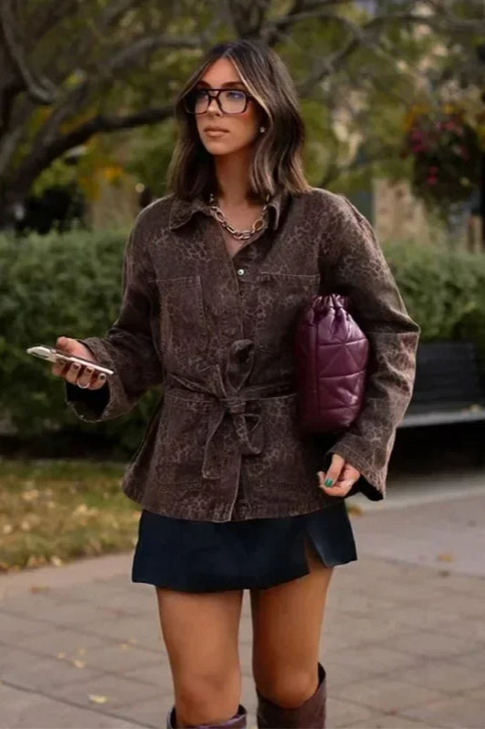 Leopard Lapel Belted Jacket