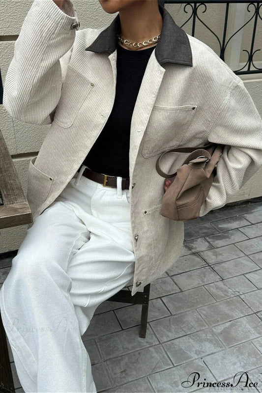 Corduroy Elegant Business Casual Office Coat Apricot / S