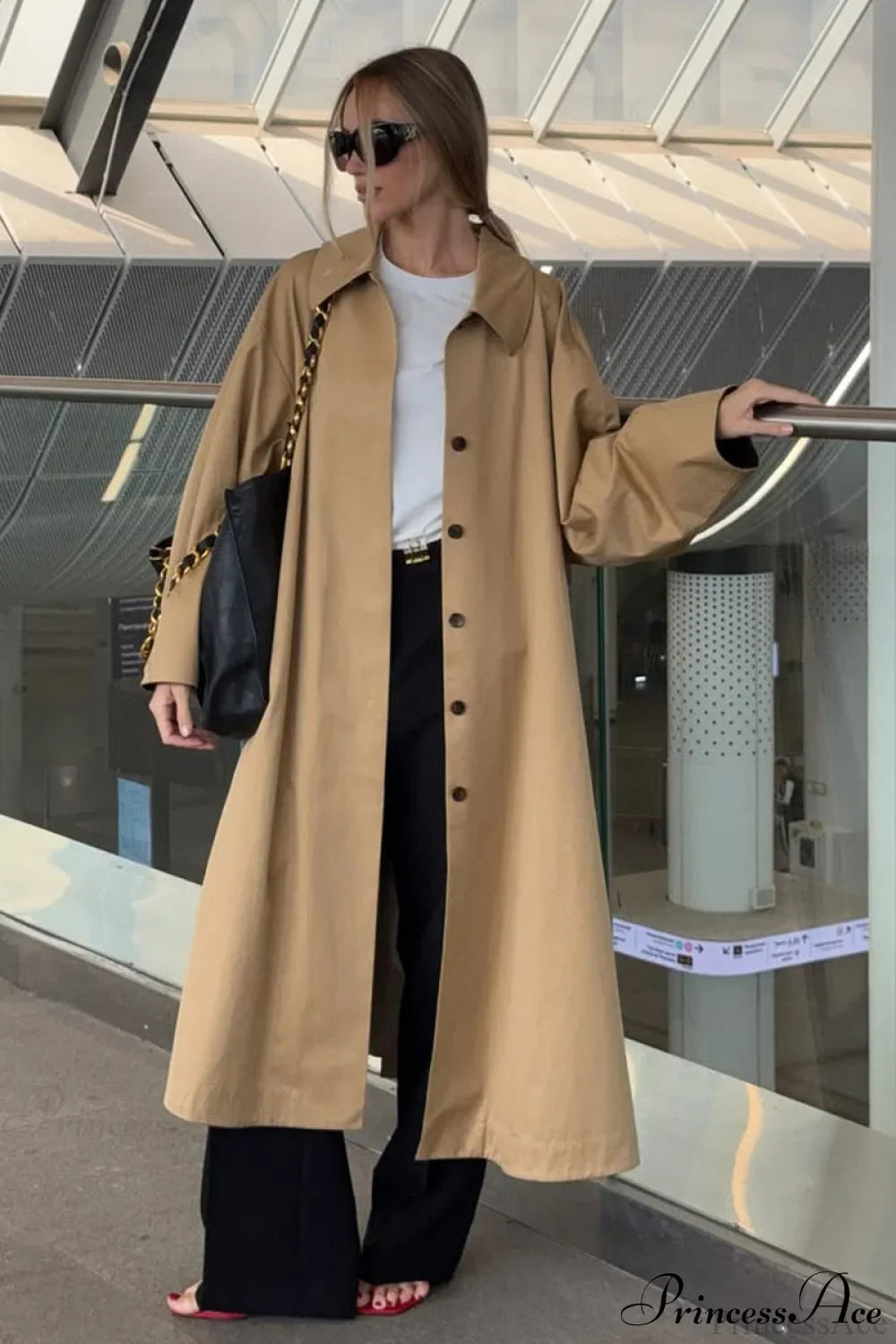 Cotton Lapel Single Breasted Long Loose Overcoat