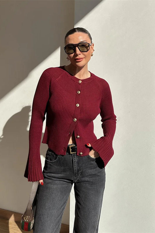 Single Breasted Ribbed Knit Cardigan