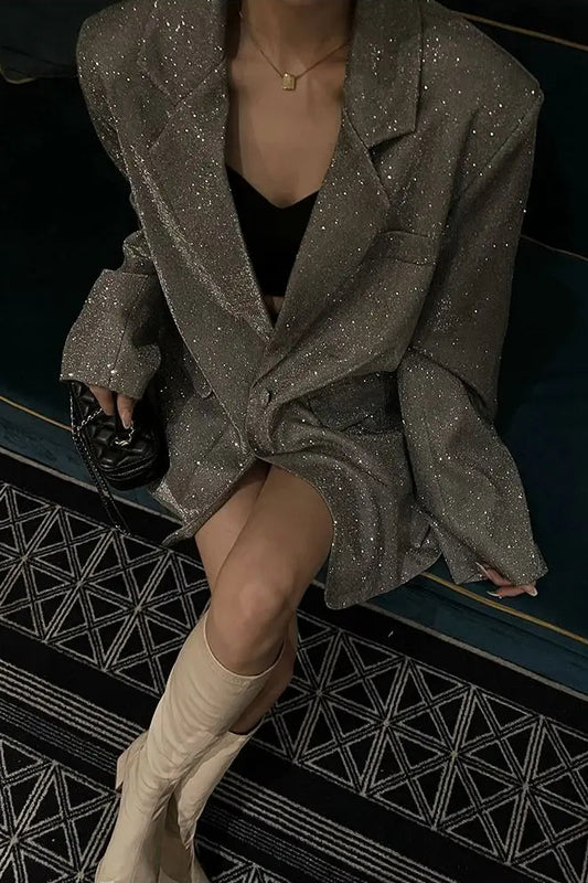 Chic Single-Breasted Sequin Blazer