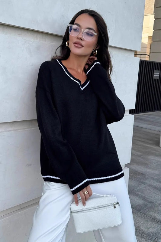 Casual Knit V Neck Sweater