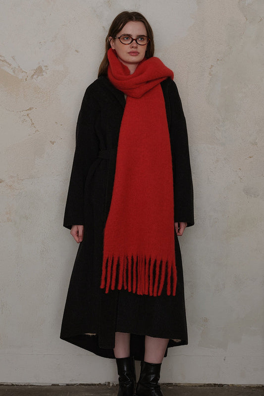 Wool Blend Fringed Christmas Scarf