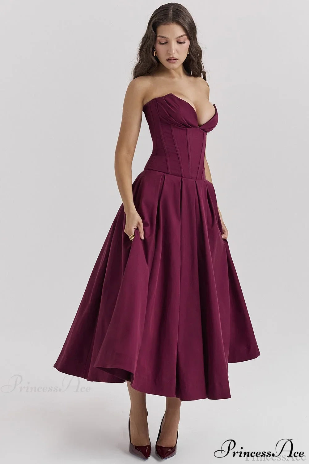 Deep V Strapless Bodycon Low-Waist Party Dress