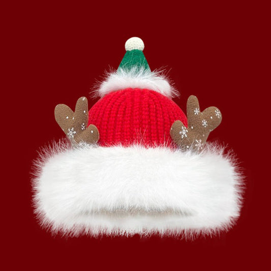 Reindeer Fleece Lined Knit Christmas Hat
