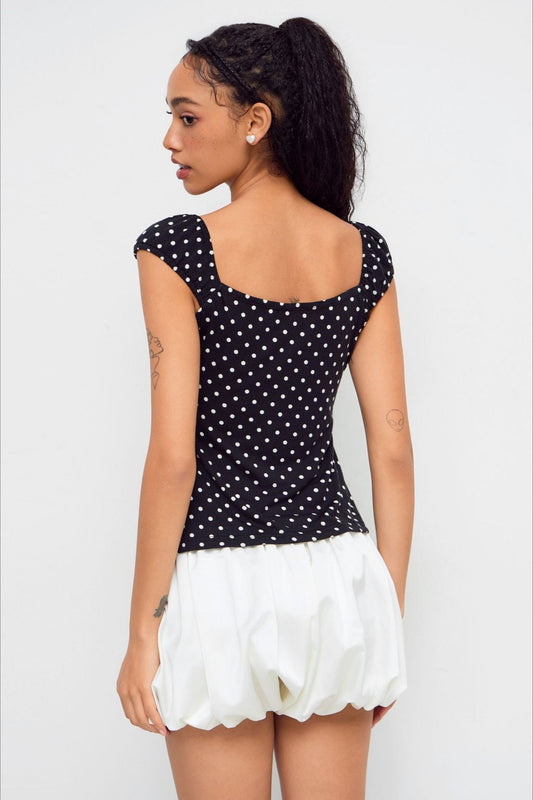Polka Dot Low Back Slim Fit Short Sleeve Tank Top